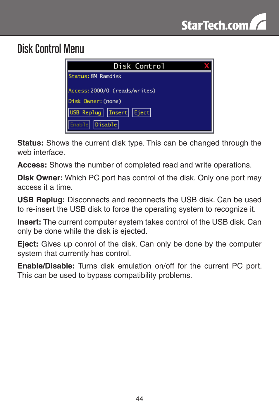 Disk control menu | StarTech.com MATRIX SV3254DX4I User Manual | Page 49 / 72