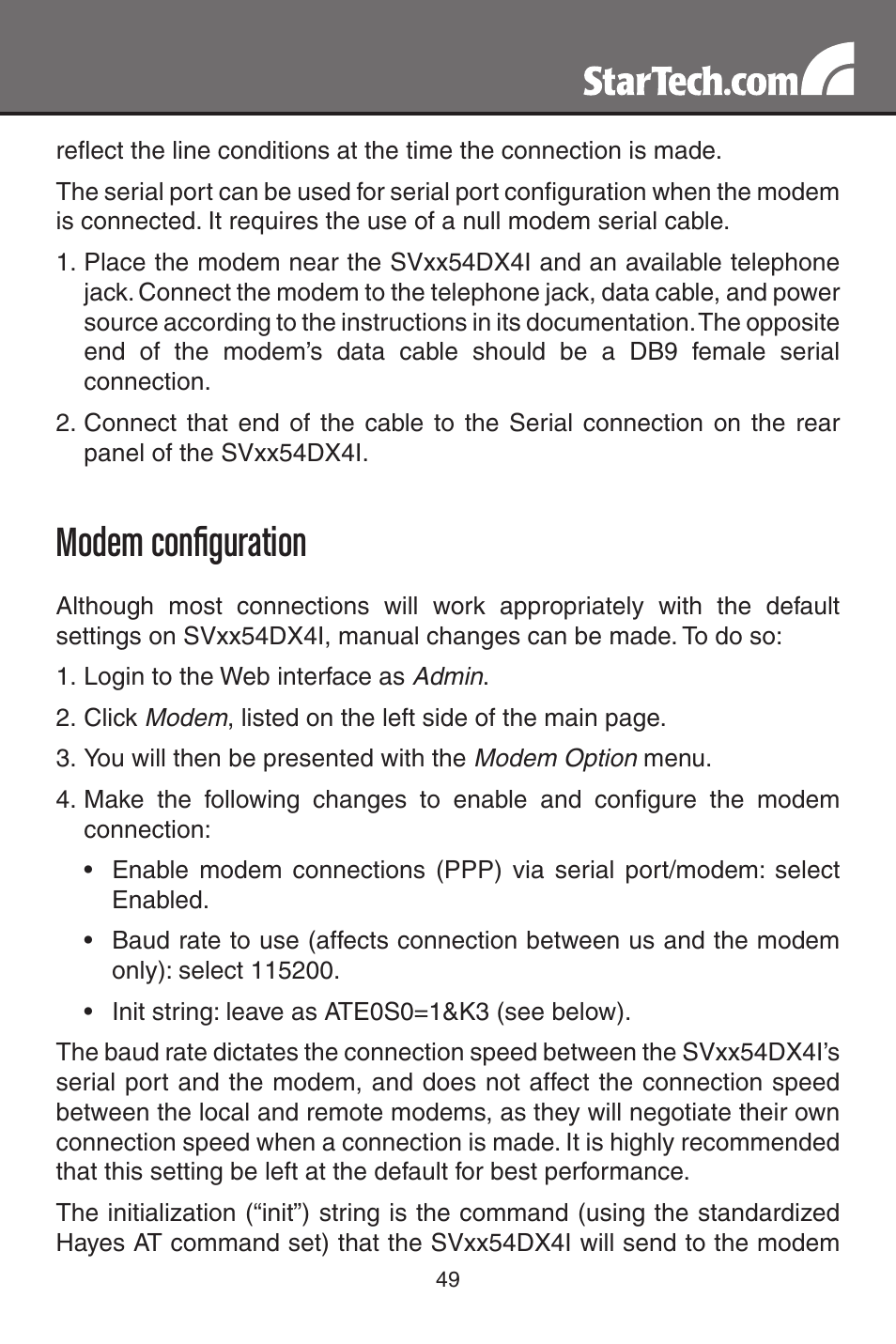 Modem configuration | StarTech.com MATRIX SV3254DX4I User Manual | Page 54 / 72