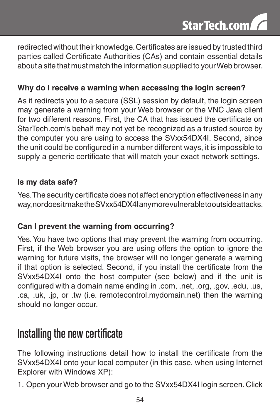 Installing the new certificate | StarTech.com MATRIX SV3254DX4I User Manual | Page 59 / 72
