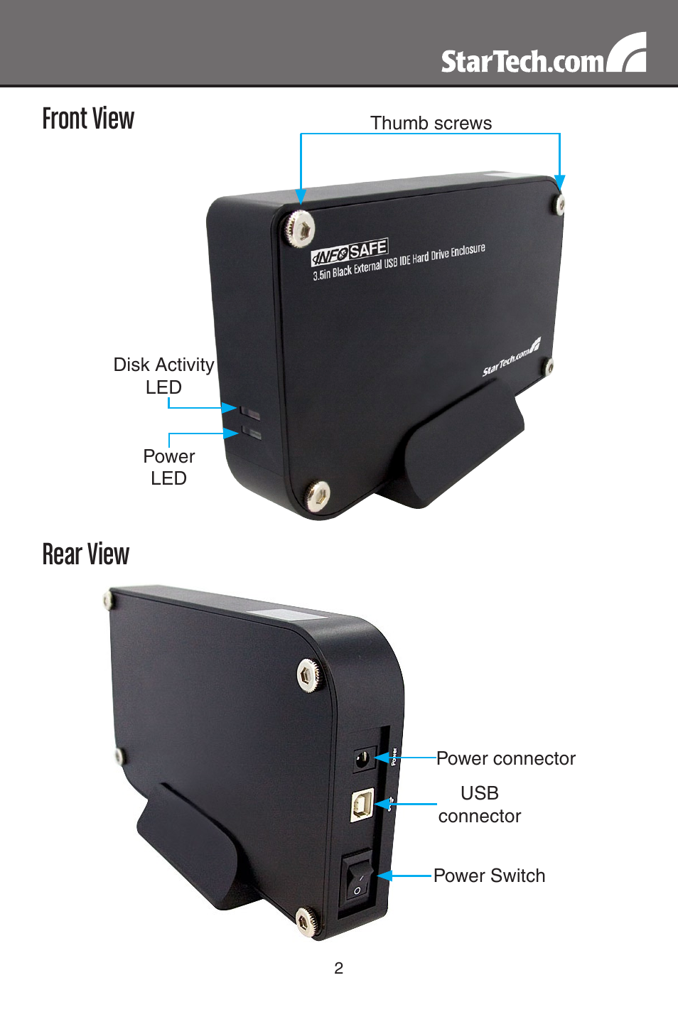 Front view rear view | StarTech.com IDE3510U2 User Manual | Page 5 / 11