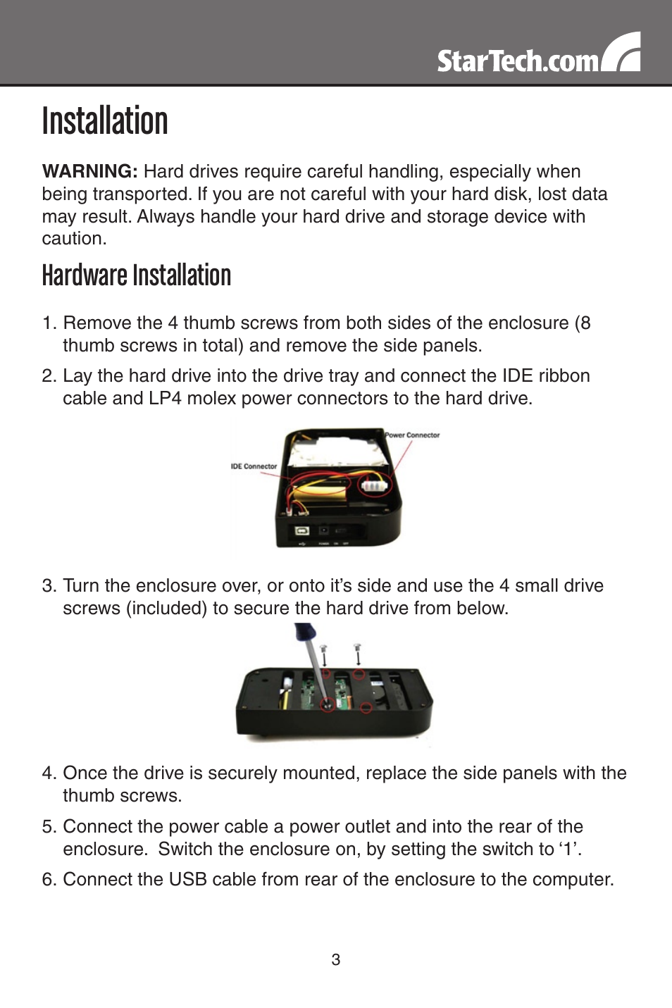 Installation, Hardware installation | StarTech.com IDE3510U2 User Manual | Page 6 / 11