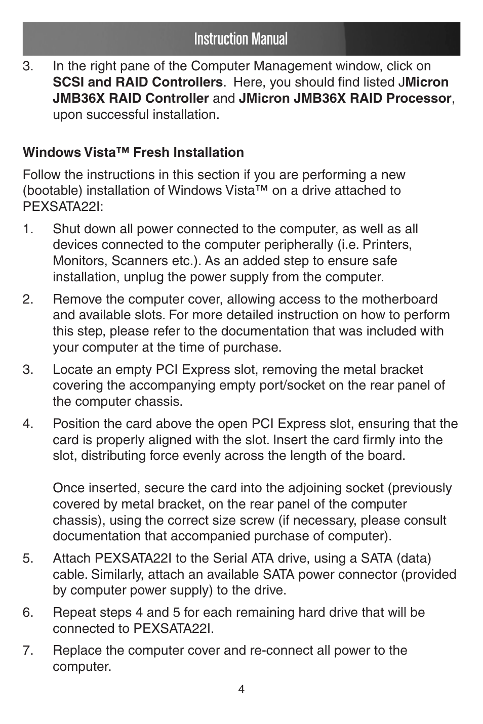 Instruction manual | StarTech.com PEXSATA22I User Manual | Page 7 / 12