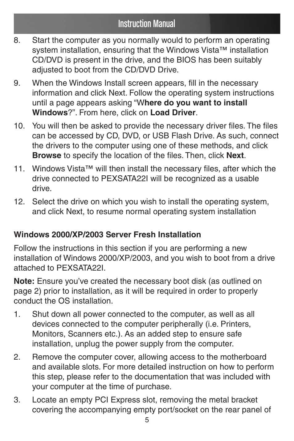 Instruction manual | StarTech.com PEXSATA22I User Manual | Page 8 / 12