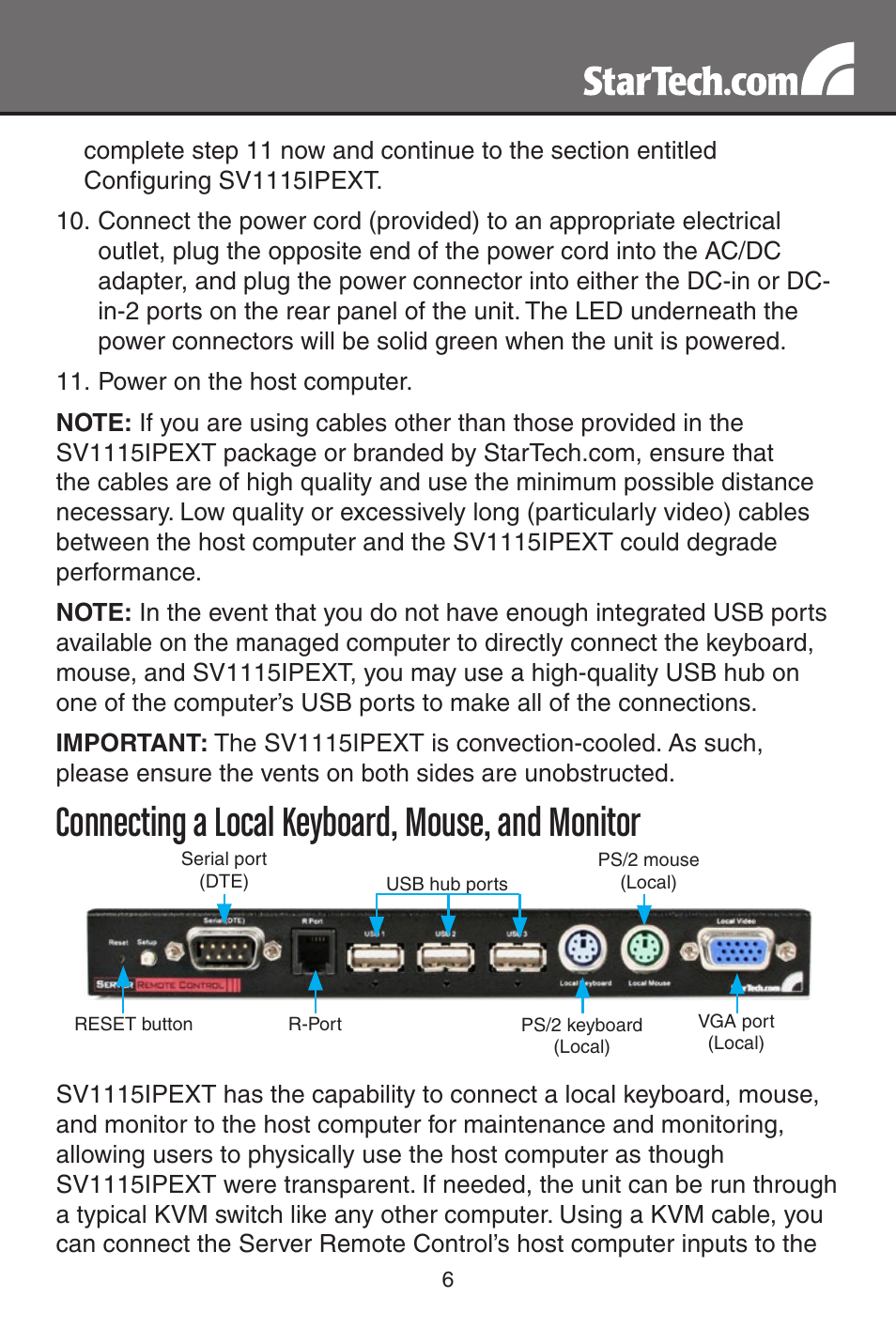 Connecting a local keyboard, mouse, and monitor | StarTech.com SV1115IPEXT User Manual | Page 10 / 67