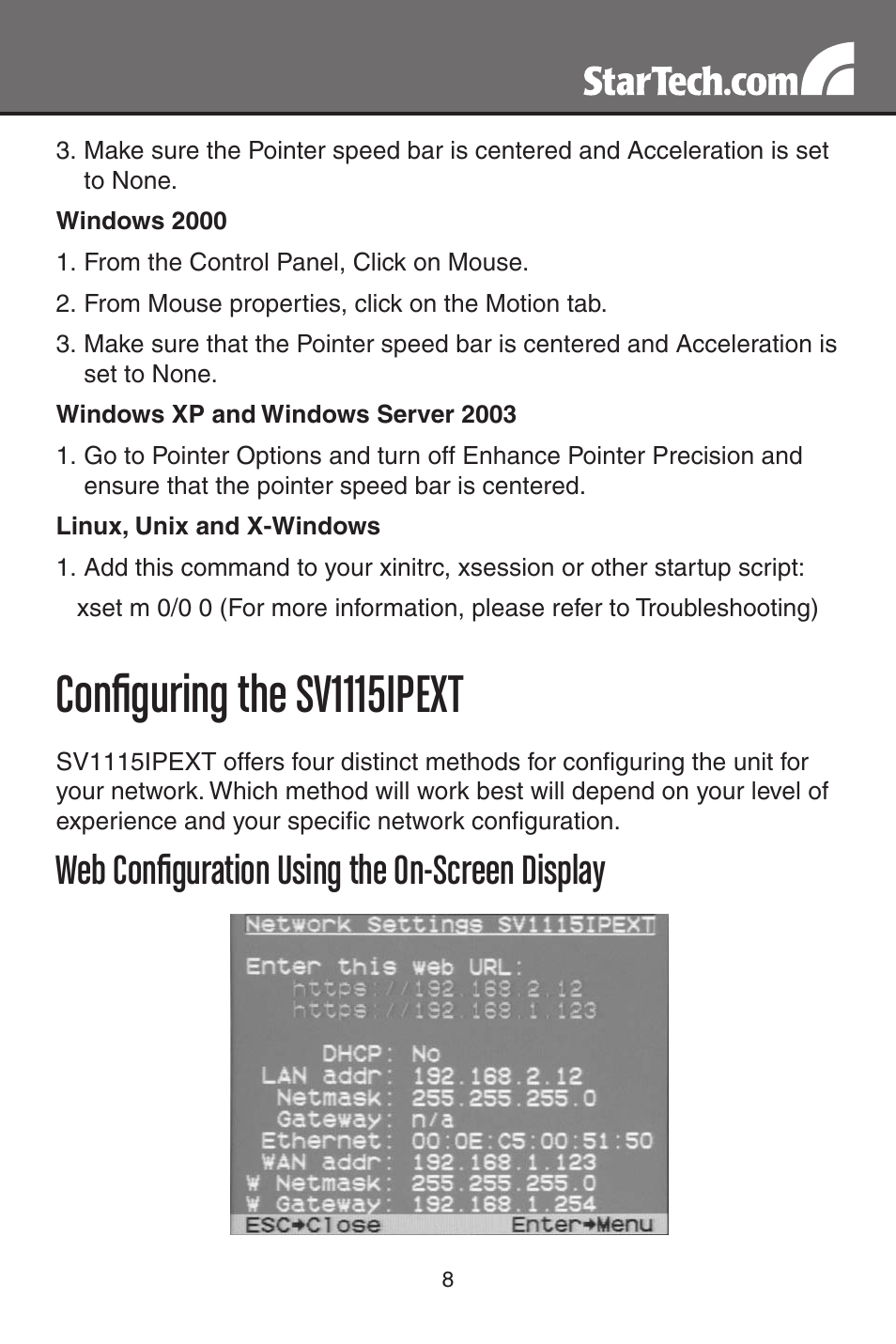 Configuring the sv1115ipext, Web configuration using the on-screen display | StarTech.com SV1115IPEXT User Manual | Page 12 / 67