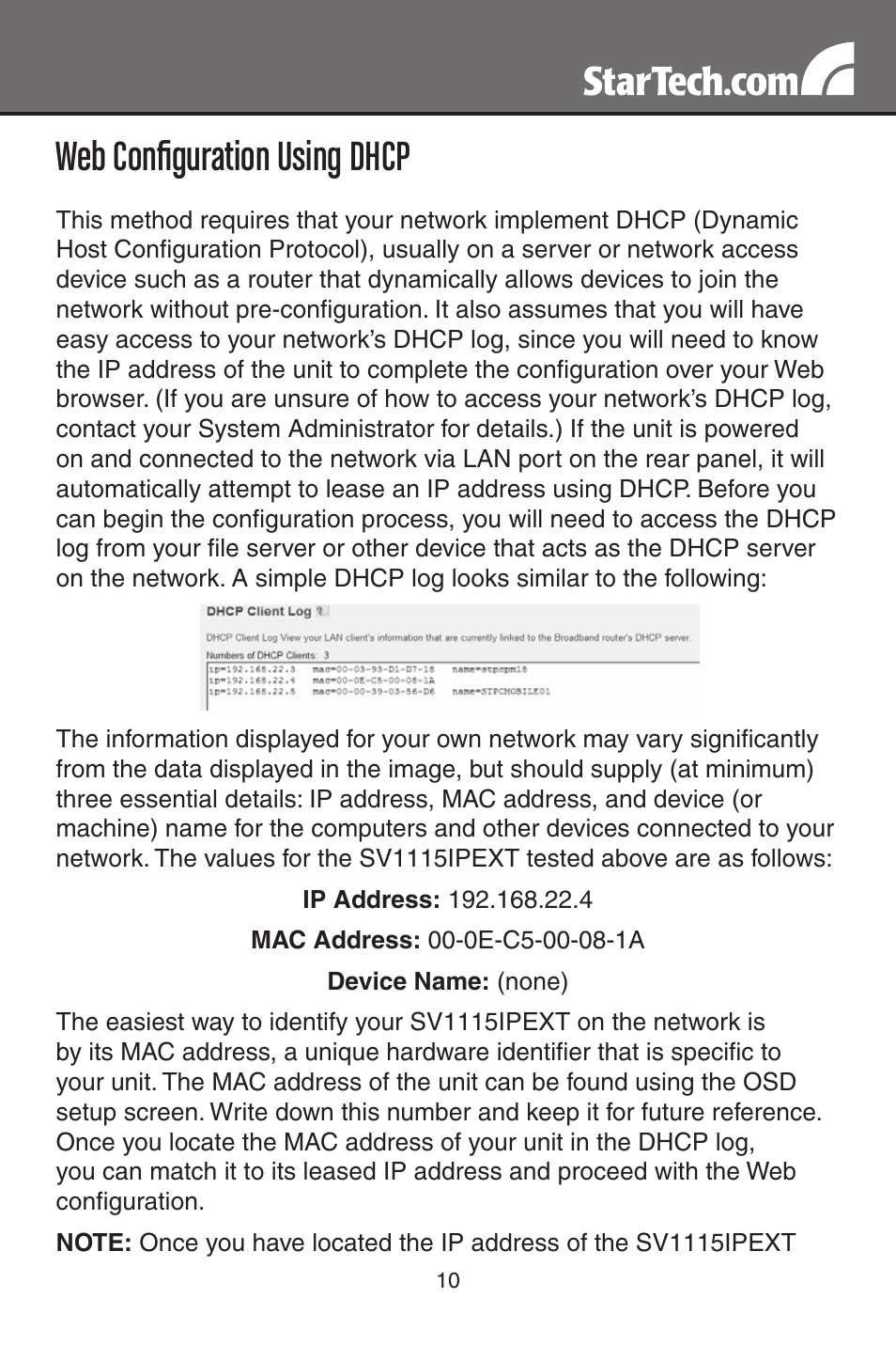 Web configuration using dhcp | StarTech.com SV1115IPEXT User Manual | Page 14 / 67