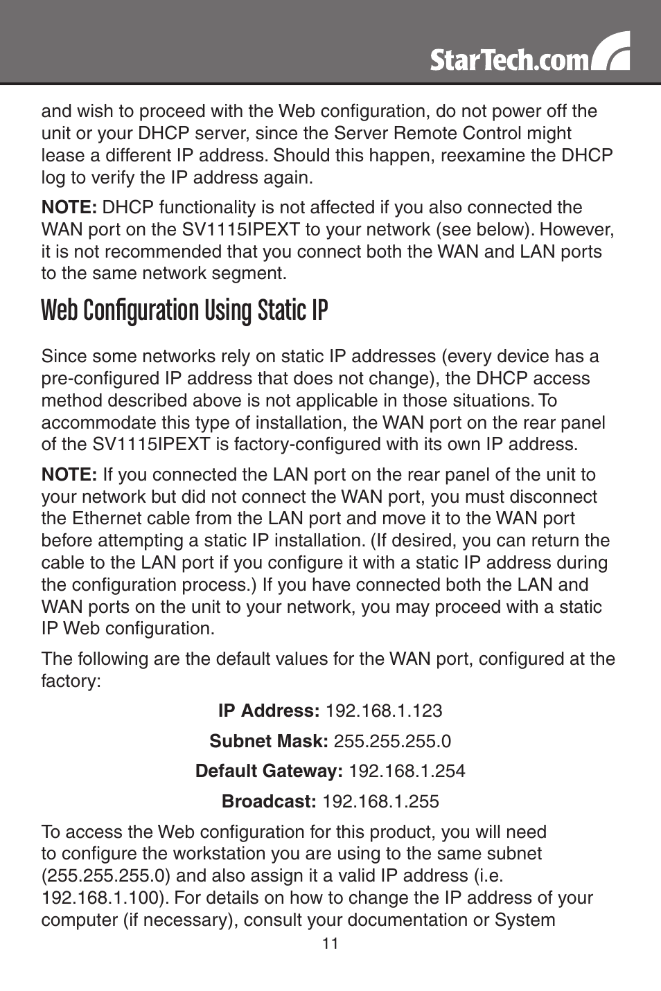 Web configuration using static ip | StarTech.com SV1115IPEXT User Manual | Page 15 / 67