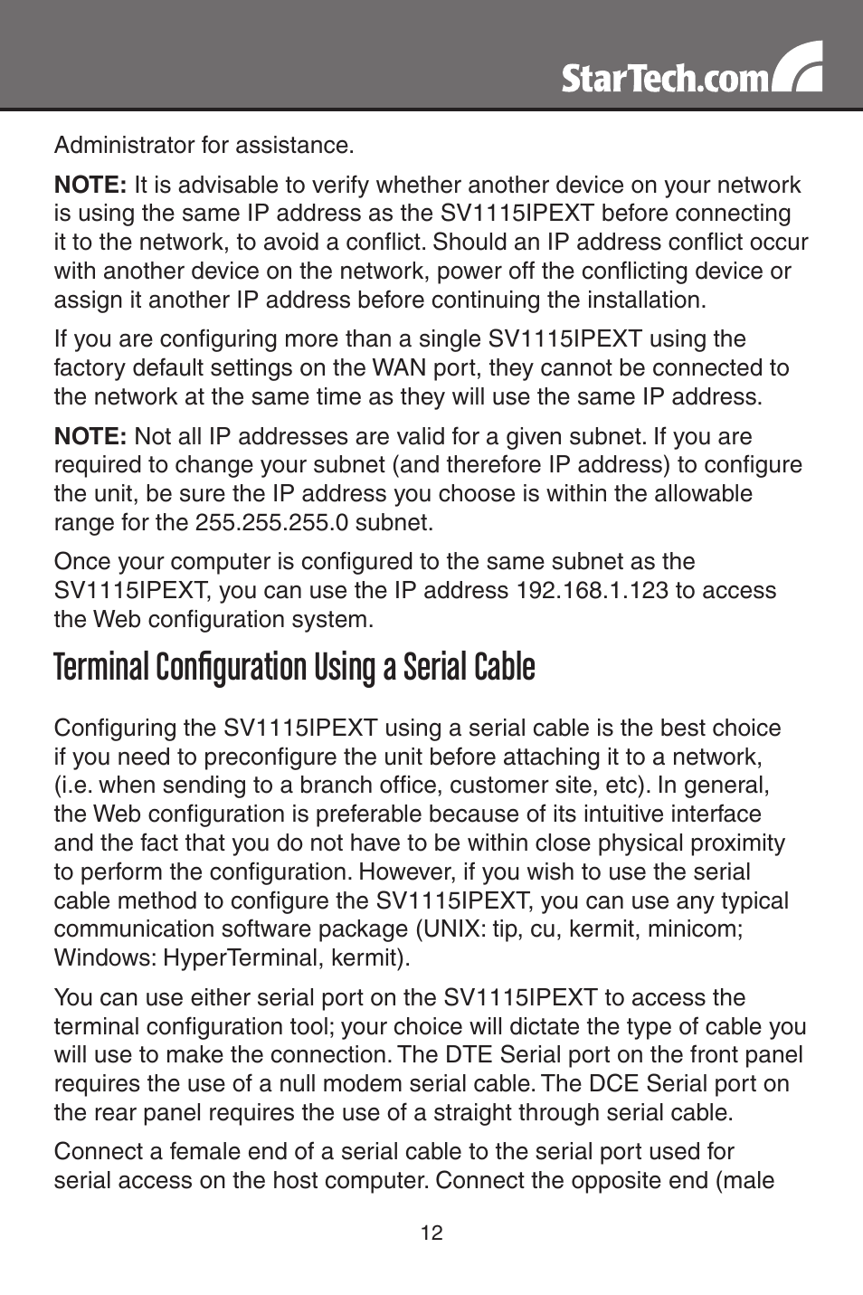 Terminal configuration using a serial cable | StarTech.com SV1115IPEXT User Manual | Page 16 / 67