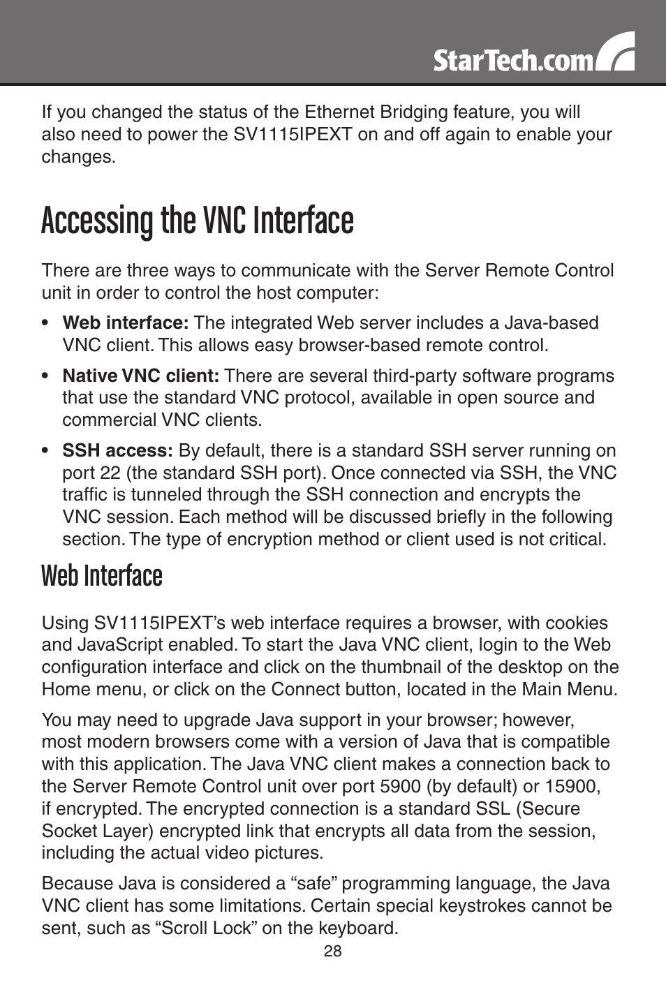 Accessing the vnc interface, Web interface | StarTech.com SV1115IPEXT User Manual | Page 32 / 67