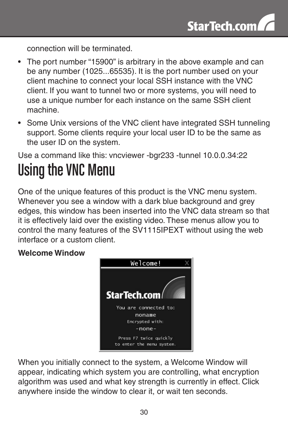 Using the vnc menu | StarTech.com SV1115IPEXT User Manual | Page 34 / 67