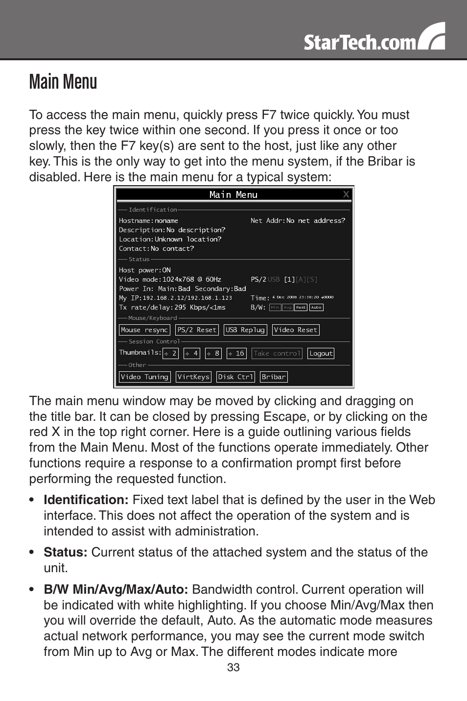 Main menu | StarTech.com SV1115IPEXT User Manual | Page 37 / 67