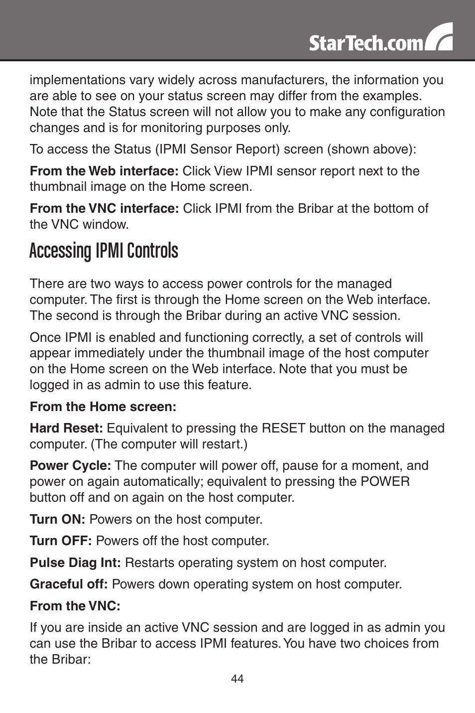Accessing ipmi controls | StarTech.com SV1115IPEXT User Manual | Page 48 / 67