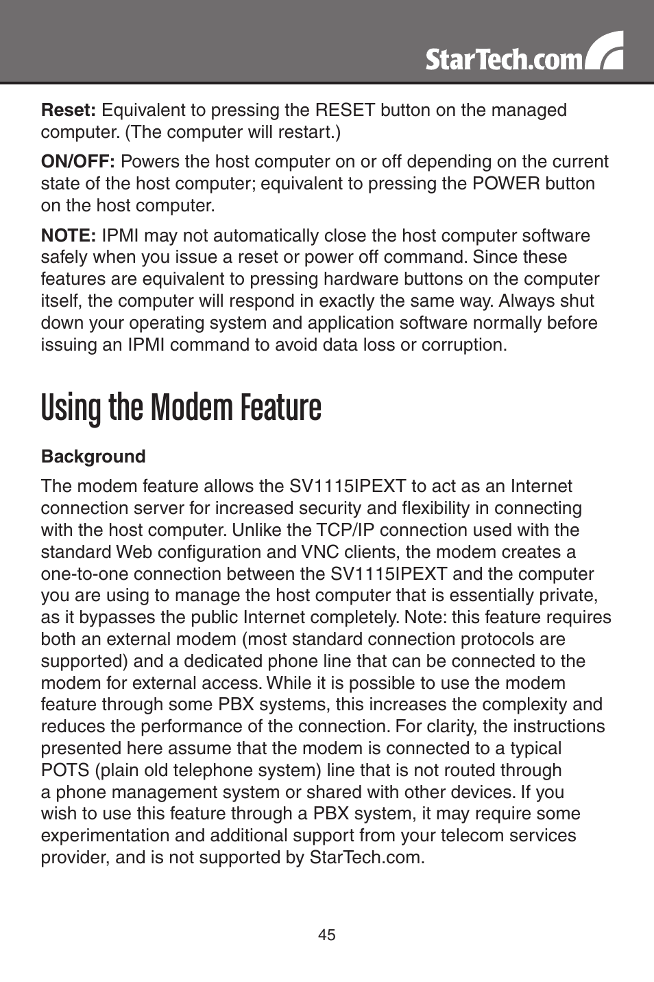 Using the modem feature | StarTech.com SV1115IPEXT User Manual | Page 49 / 67