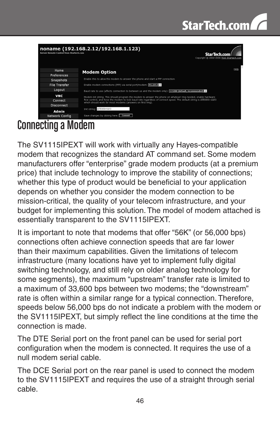 Connecting a modem | StarTech.com SV1115IPEXT User Manual | Page 50 / 67