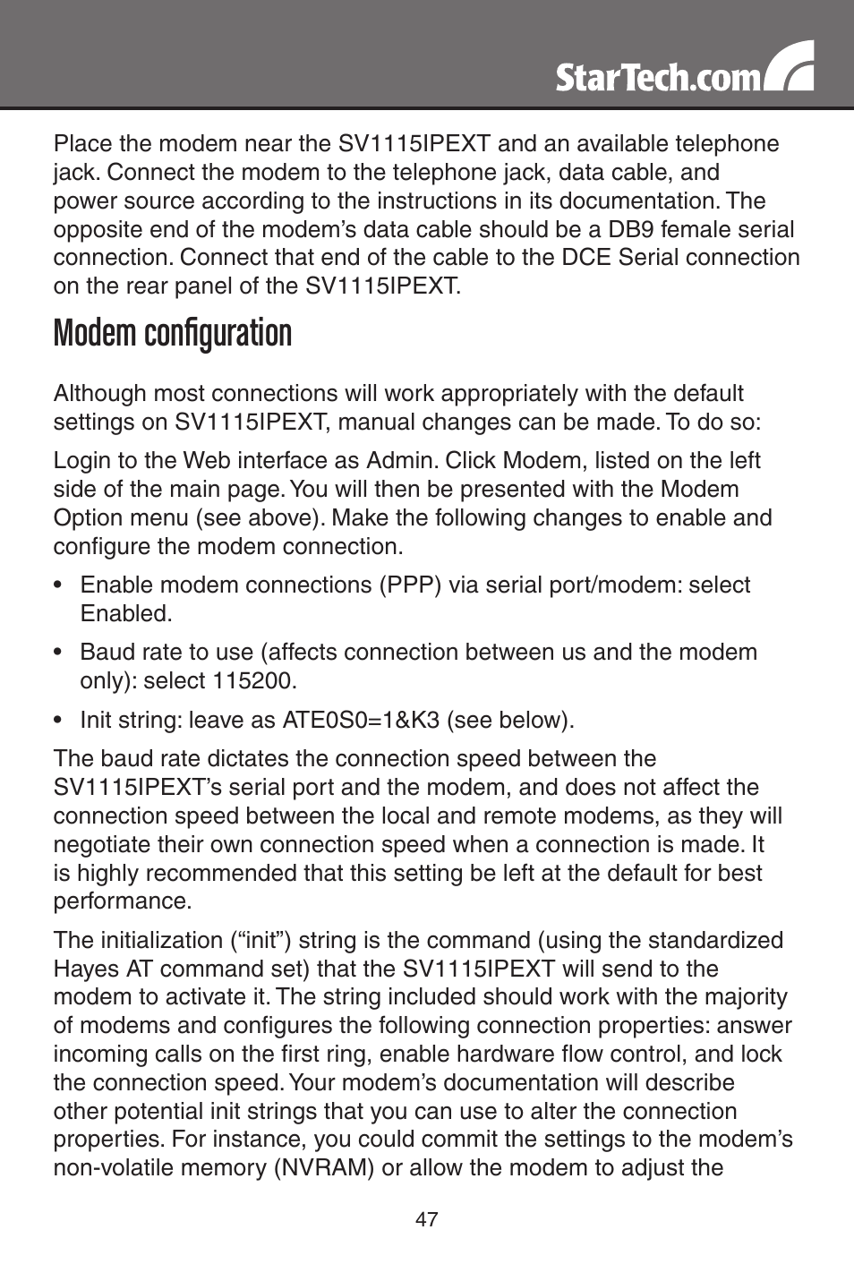 Modem configuration | StarTech.com SV1115IPEXT User Manual | Page 51 / 67
