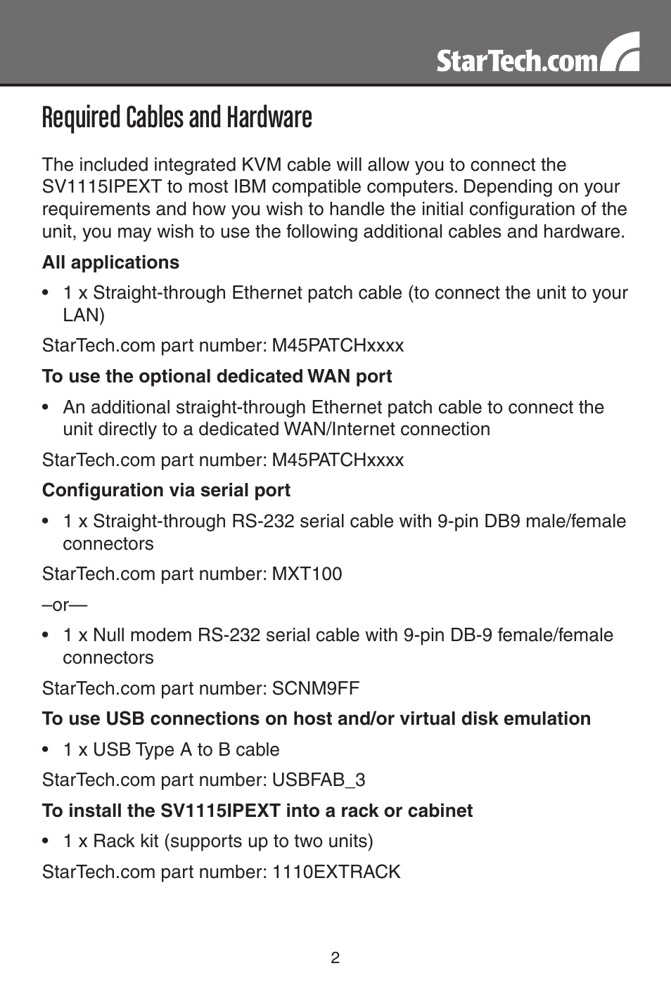 Required cables and hardware | StarTech.com SV1115IPEXT User Manual | Page 6 / 67