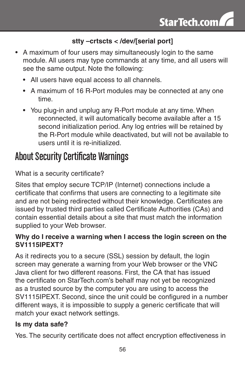 About security certificate warnings | StarTech.com SV1115IPEXT User Manual | Page 60 / 67
