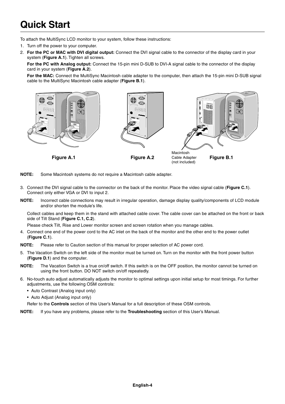 Quick start | StarTech.com MultiSync LCD2180UX User Manual | Page 6 / 23