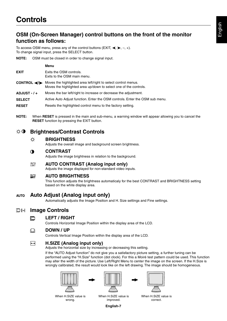 Controls, Brightness/contrast controls, Auto adjust (analog input only) | Image controls | StarTech.com MultiSync LCD2180UX User Manual | Page 9 / 23