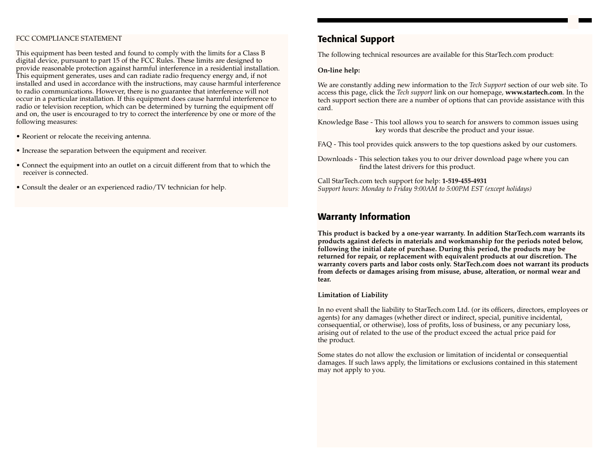 Technical support, Warranty information | StarTech.com VGA2NTSCPRO User Manual | Page 2 / 6