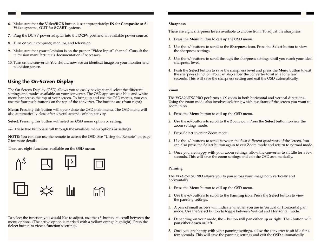 Using the on-screen display | StarTech.com VGA2NTSCPRO User Manual | Page 6 / 6
