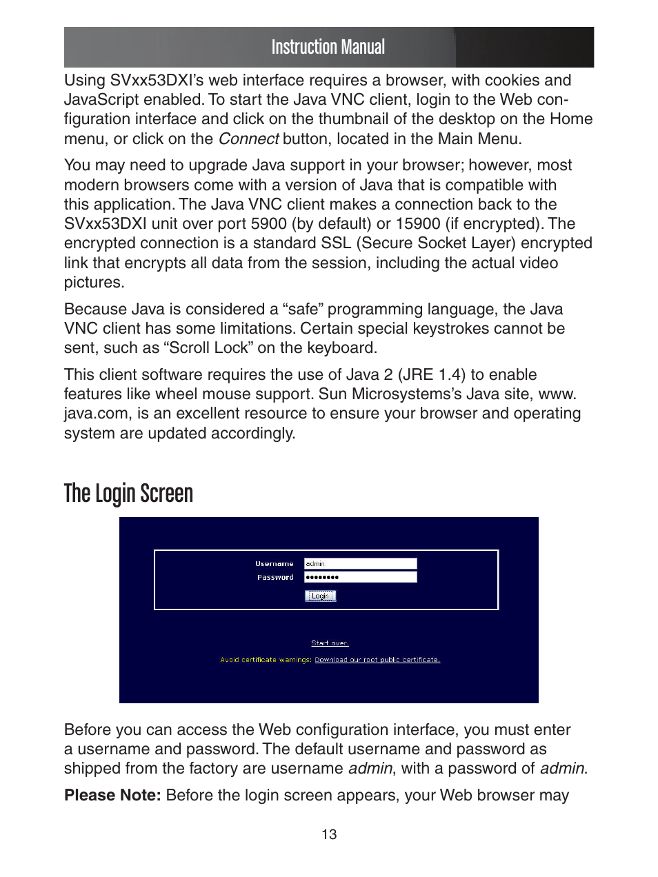 The login screen | StarTech.com ENTERPRISE CLASS SV1653DXI User Manual | Page 18 / 74