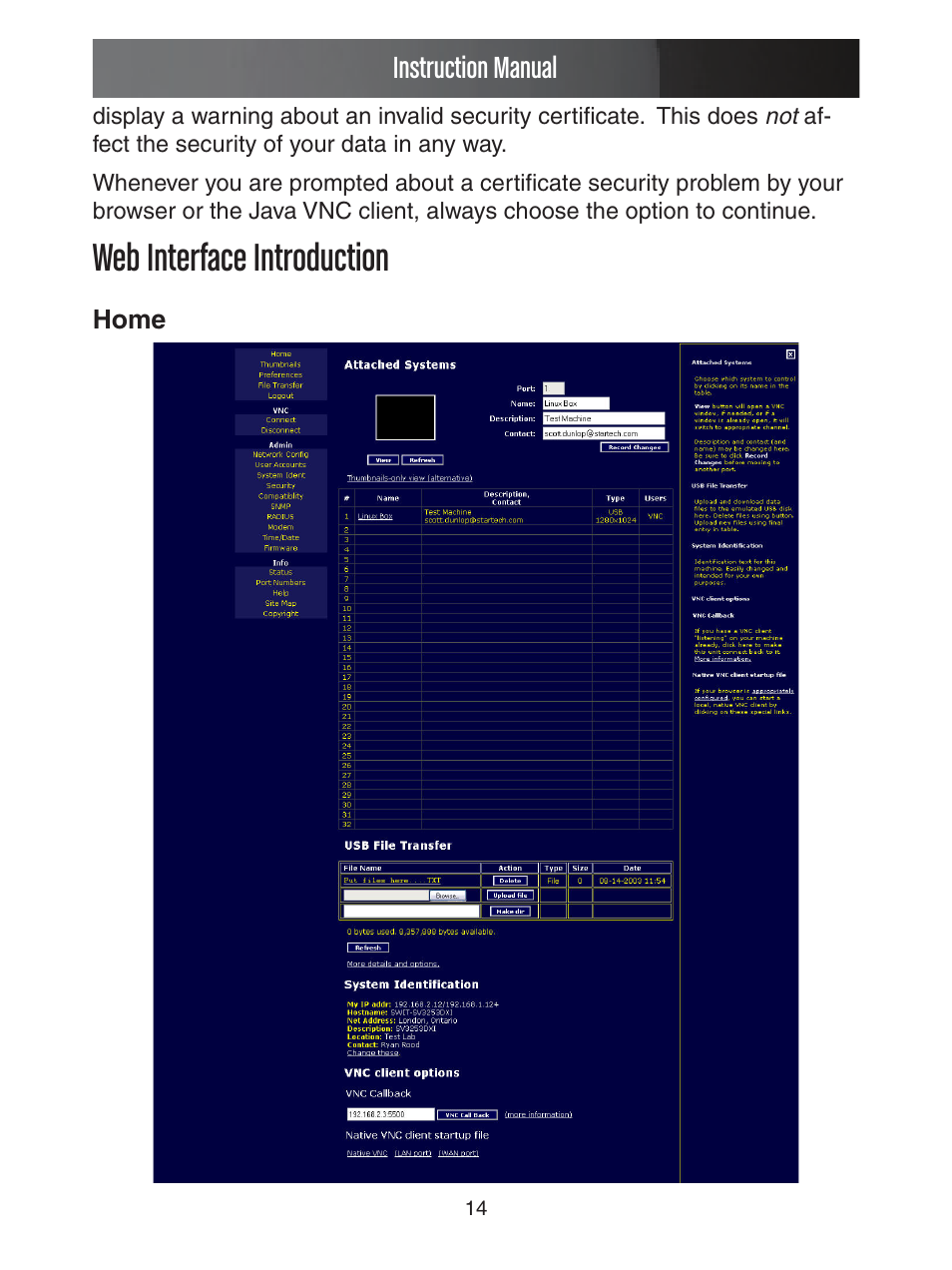 Web interface introduction, Instruction manual | StarTech.com ENTERPRISE CLASS SV1653DXI User Manual | Page 19 / 74