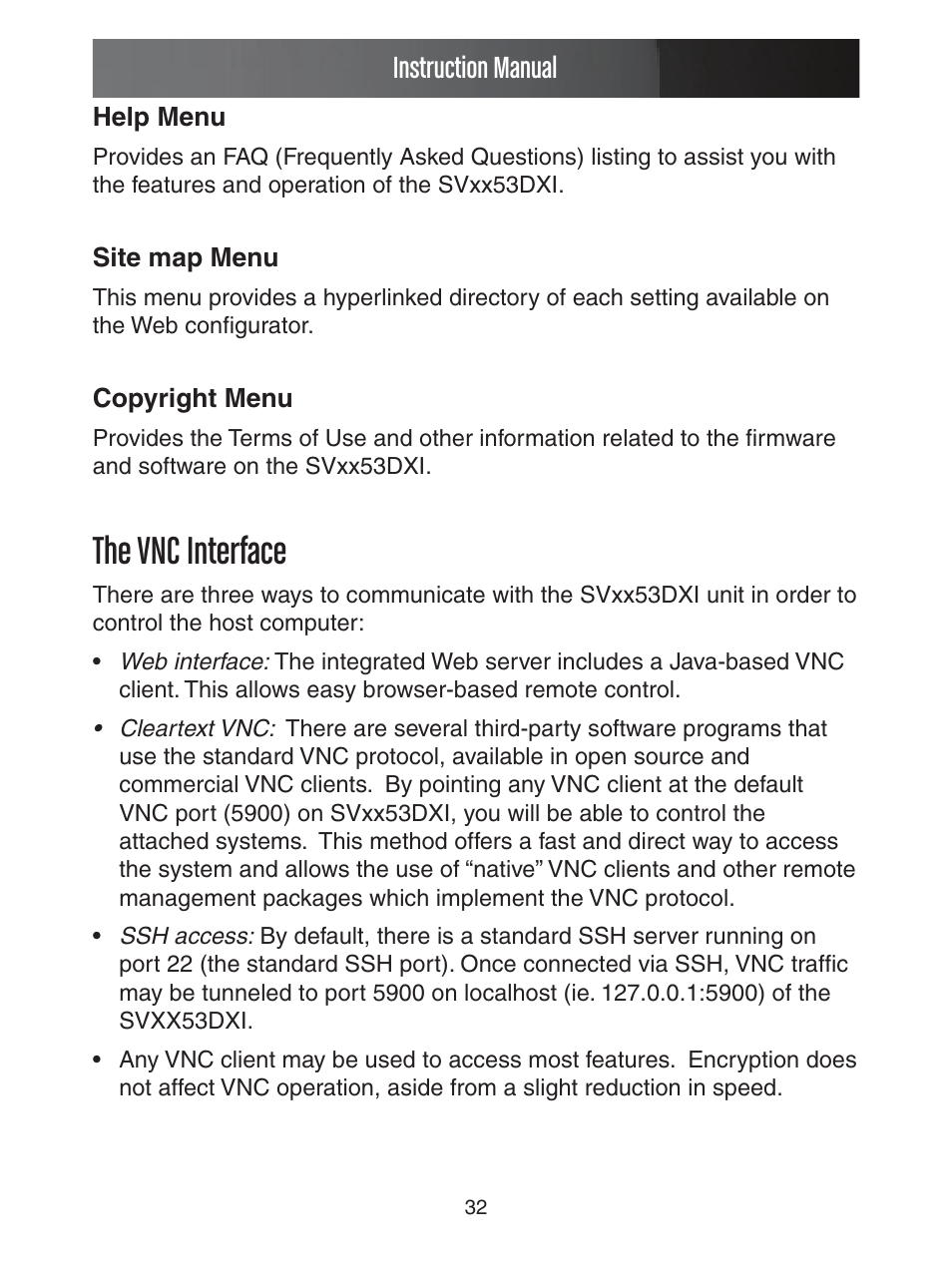 The vnc interface, Instruction manual | StarTech.com ENTERPRISE CLASS SV1653DXI User Manual | Page 37 / 74