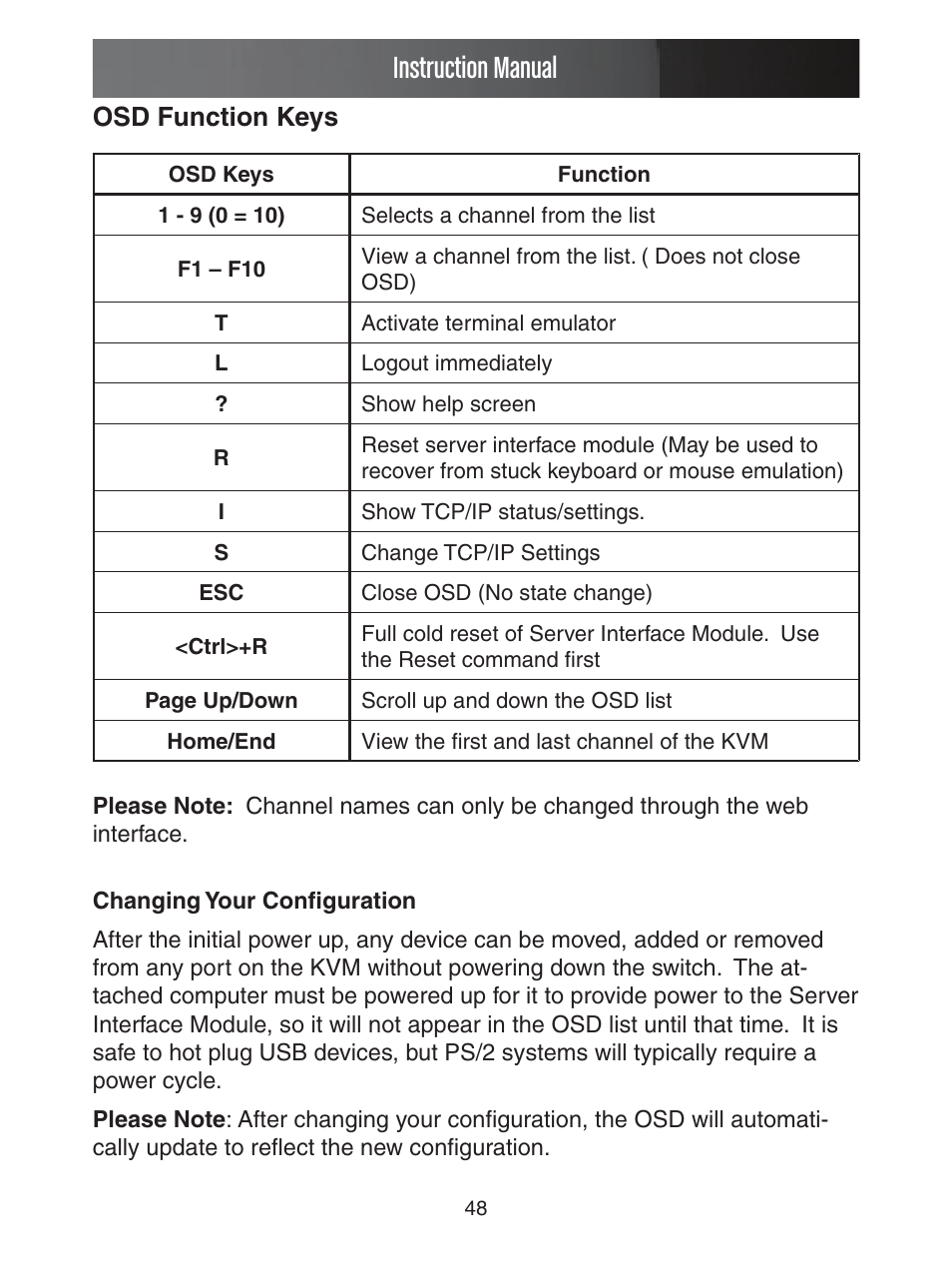 Instruction manual, Osd function keys | StarTech.com ENTERPRISE CLASS SV1653DXI User Manual | Page 53 / 74