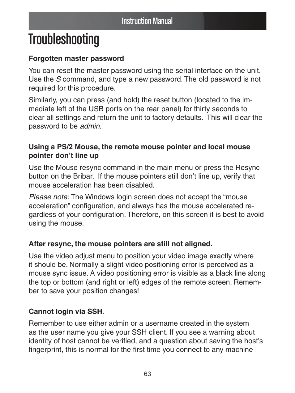 Troubleshooting | StarTech.com ENTERPRISE CLASS SV1653DXI User Manual | Page 68 / 74