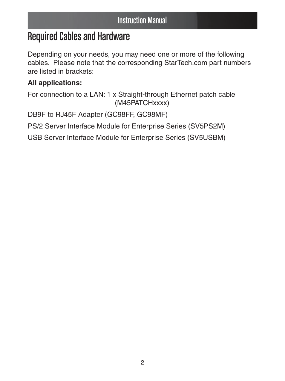 Required cables and hardware | StarTech.com ENTERPRISE CLASS SV1653DXI User Manual | Page 7 / 74