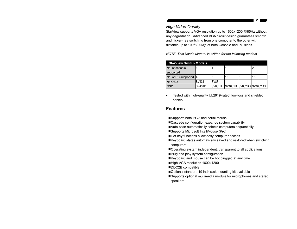 Features | StarTech.com StarView SV1632DS User Manual | Page 4 / 27