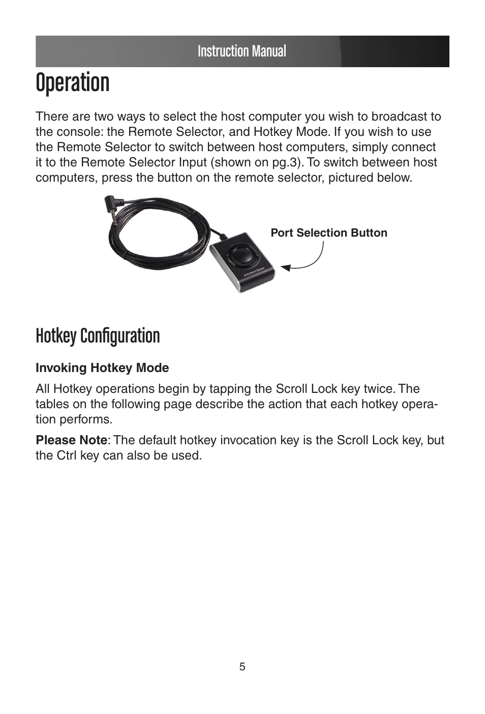 Hotkey configuration hotkey summary table, Operation, Hotkey configuration | StarTech.com SV215MICUSBA User Manual | Page 8 / 14