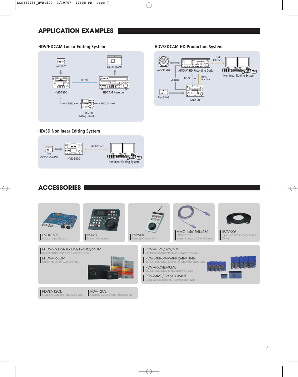Application examples accessories, Hdv/xdcam hd production system, Hd/sd nonlinear editing system | Hdv/hdcam linear editing system | StarTech.com HVR-1500 User Manual | Page 7 / 8