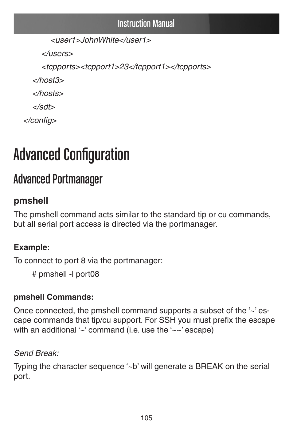Advanced configuration, Advanced portmanager, Instruction manual | StarTech.com CONYX ECS0016 User Manual | Page 112 / 140