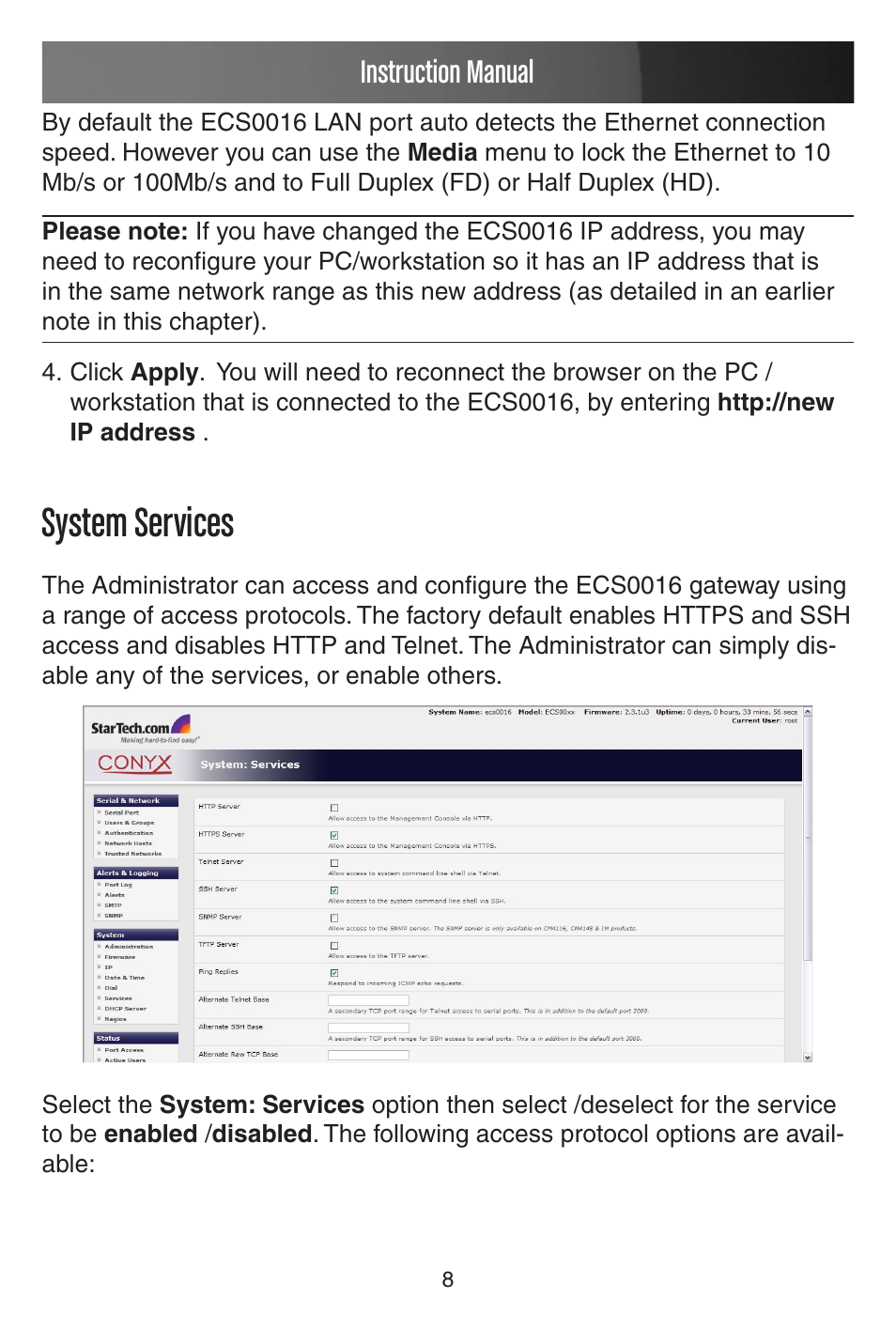 System services, Instruction manual | StarTech.com CONYX ECS0016 User Manual | Page 15 / 140
