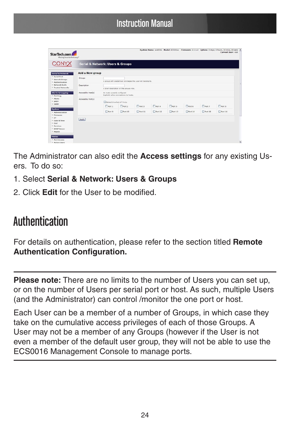 Authentication, Instruction manual | StarTech.com CONYX ECS0016 User Manual | Page 31 / 140