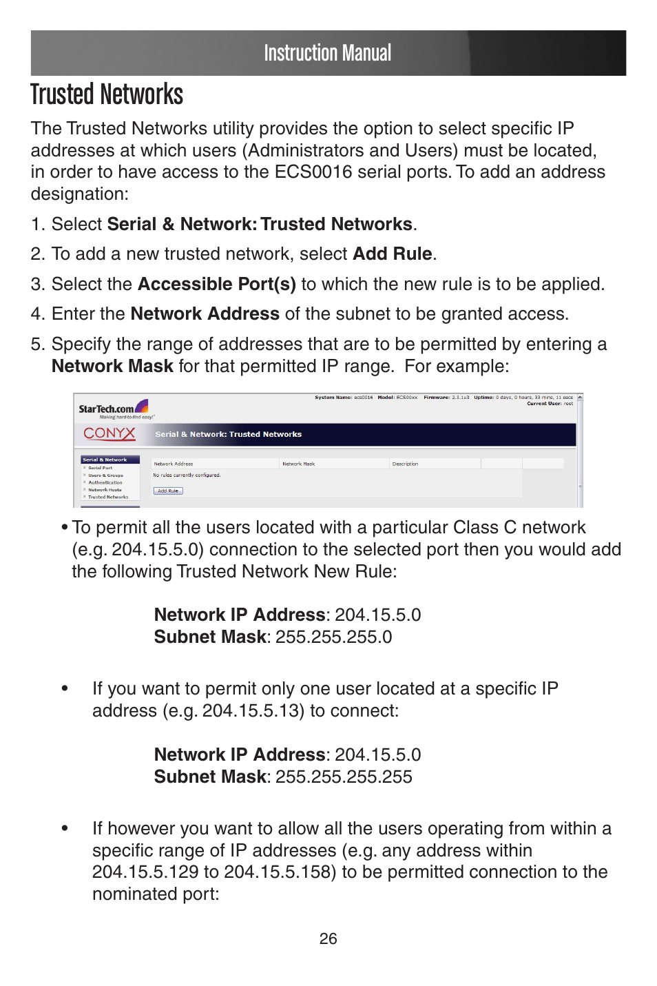 Trusted networks, Instruction manual | StarTech.com CONYX ECS0016 User Manual | Page 33 / 140