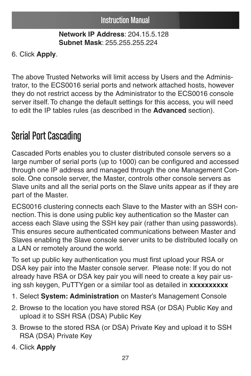 Serial port cascading, Instruction manual | StarTech.com CONYX ECS0016 User Manual | Page 34 / 140