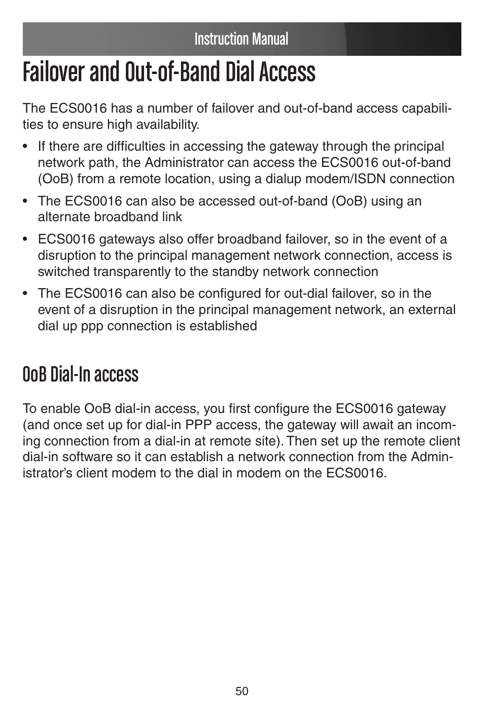 Failover and out-of-band dial access, Oob dial-in access, Instruction manual | StarTech.com CONYX ECS0016 User Manual | Page 57 / 140