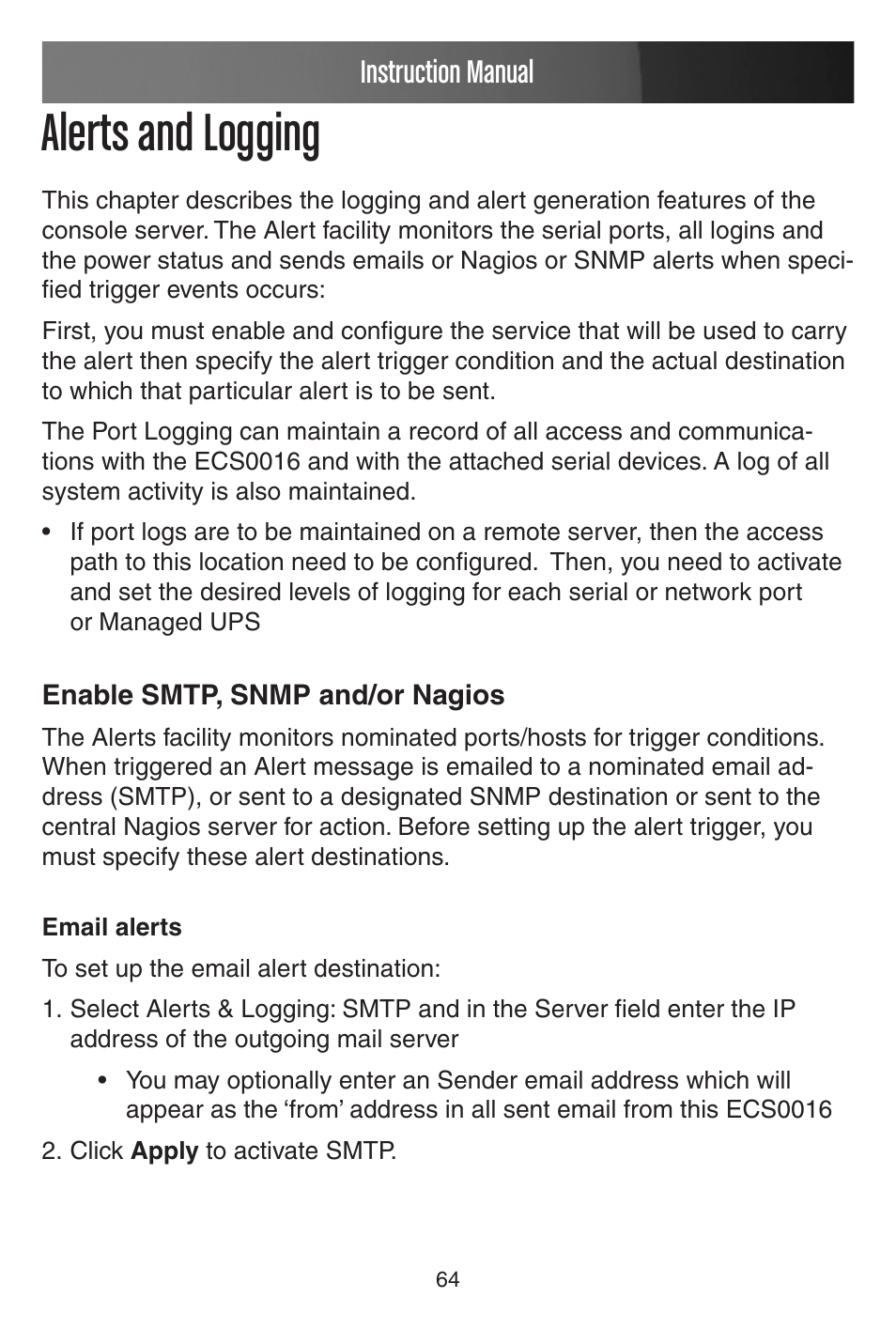 Alerts and logging, Instruction manual | StarTech.com CONYX ECS0016 User Manual | Page 71 / 140