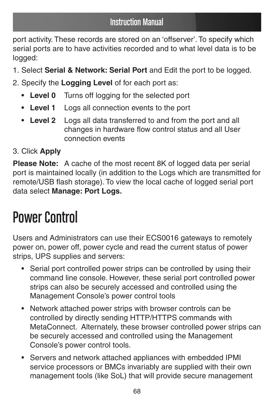 Power control, Instruction manual | StarTech.com CONYX ECS0016 User Manual | Page 75 / 140