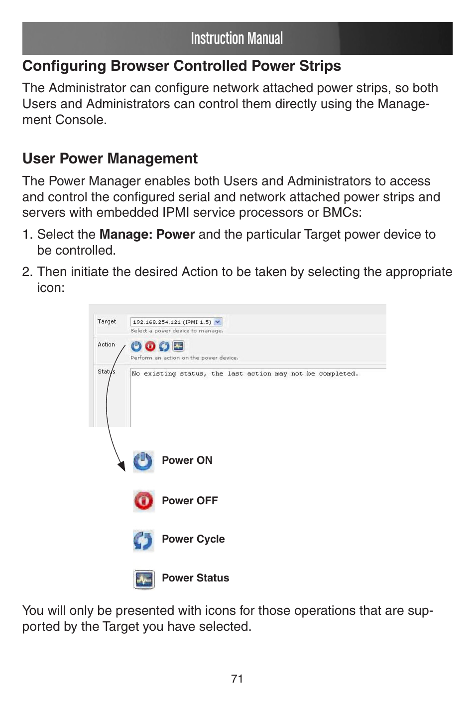 Instruction manual, Configuring browser controlled power strips, User power management | StarTech.com CONYX ECS0016 User Manual | Page 78 / 140