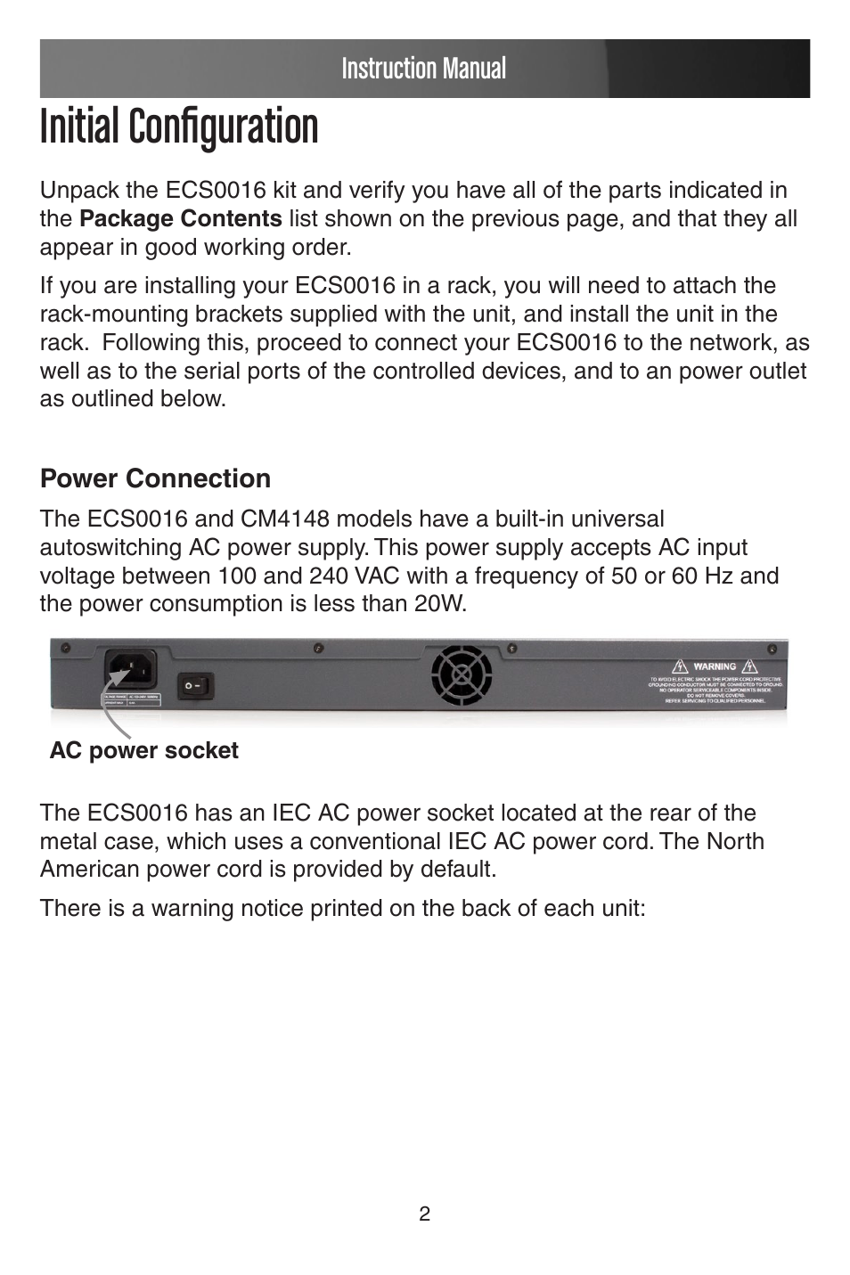 Initial configuration, Instruction manual | StarTech.com CONYX ECS0016 User Manual | Page 9 / 140