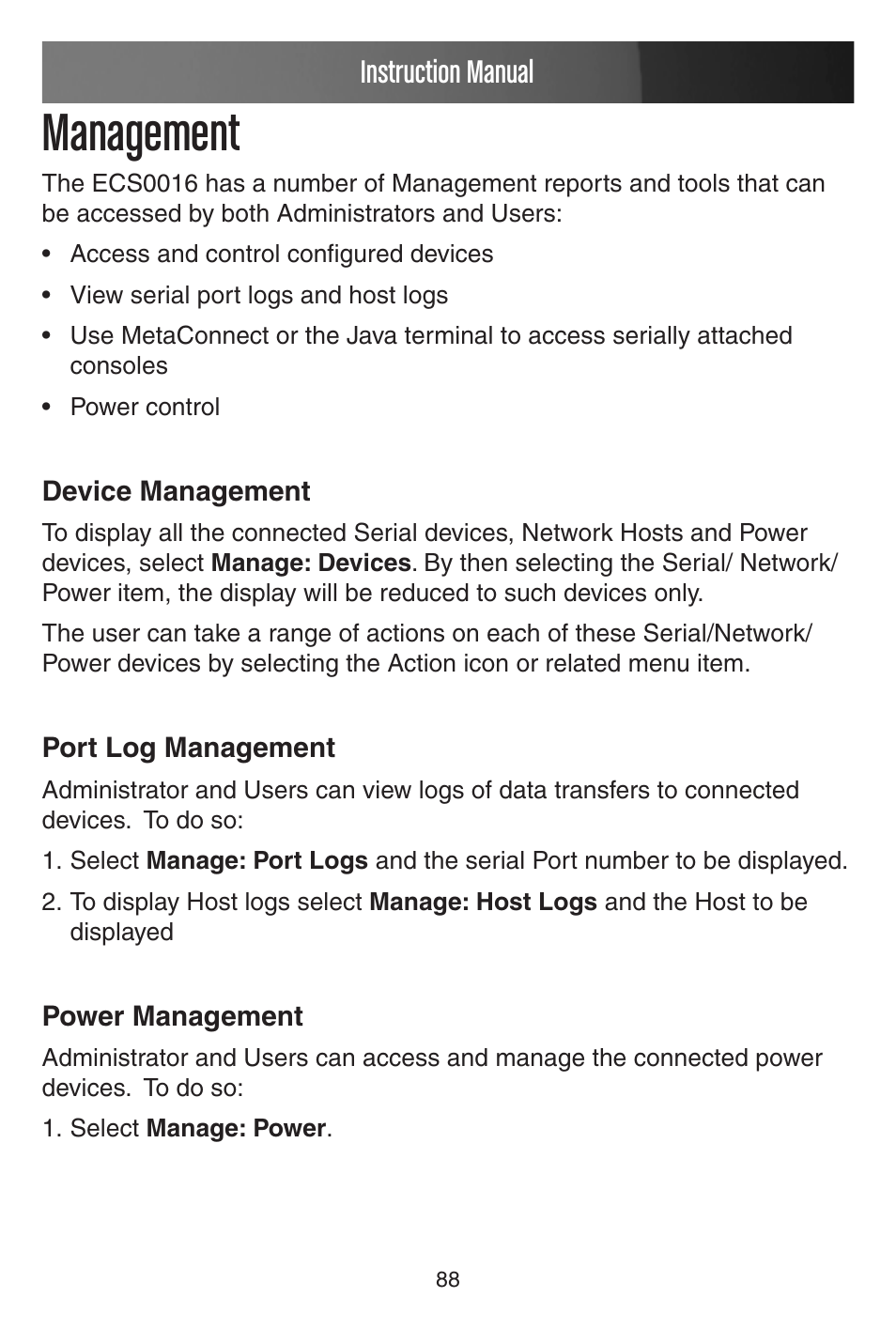 Management, Instruction manual | StarTech.com CONYX ECS0016 User Manual | Page 95 / 140