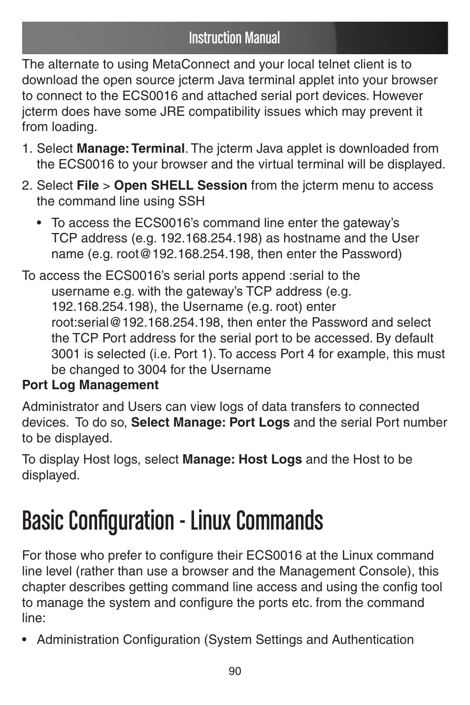 Basic configuration - linux commands, Instruction manual | StarTech.com CONYX ECS0016 User Manual | Page 97 / 140
