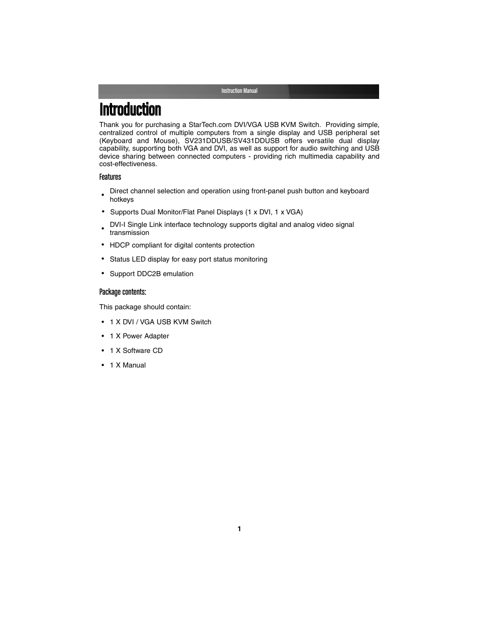 Iinnttrroodduuccttiioonn | StarTech.com SV231DDUSB User Manual | Page 4 / 12