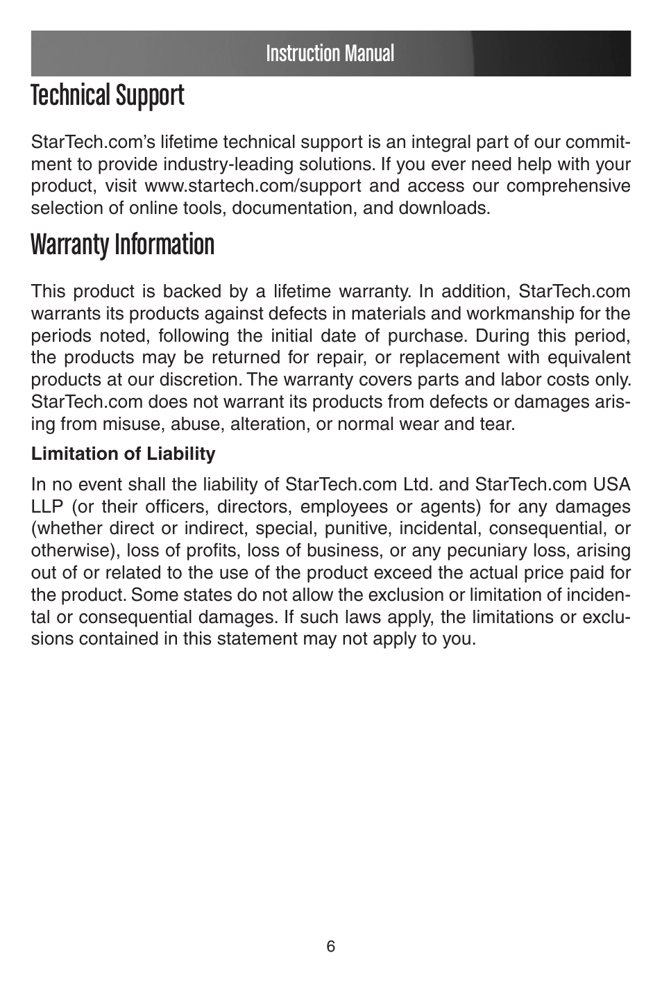 Technical support, Warranty information | StarTech.com PCISOUND4LP User Manual | Page 9 / 10