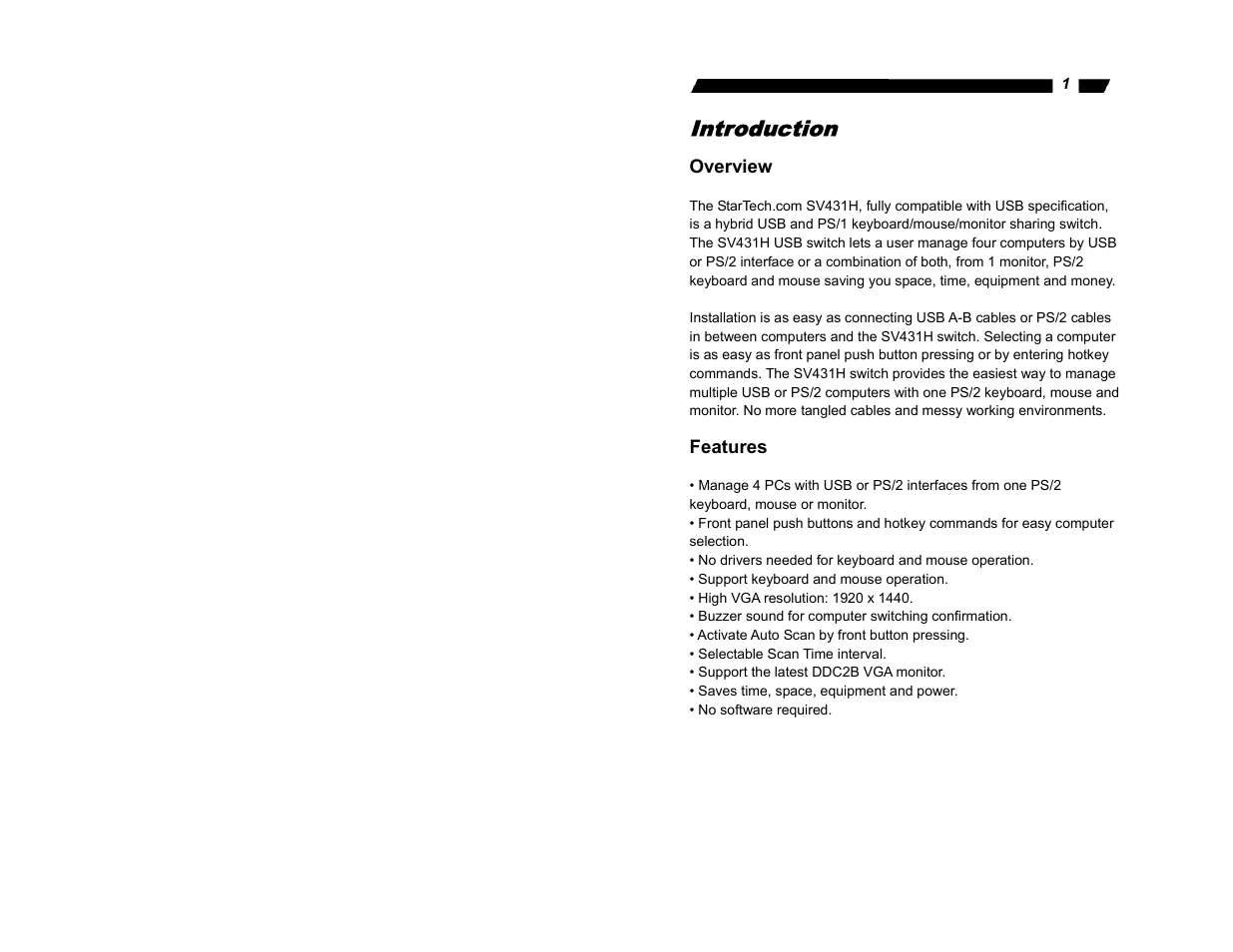 Introduction | StarTech.com StarView SV431H User Manual | Page 3 / 12