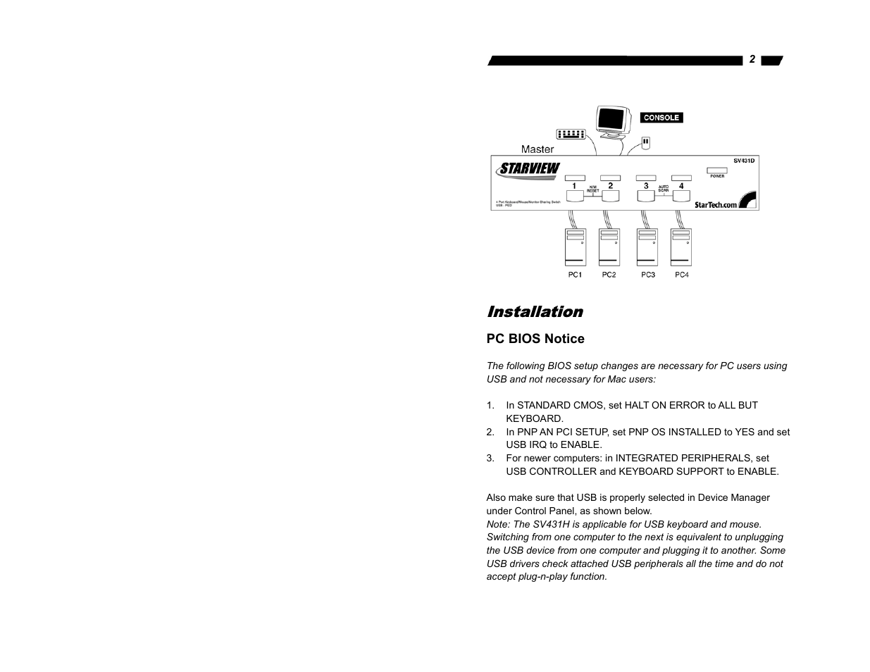 Installation | StarTech.com StarView SV431H User Manual | Page 4 / 12